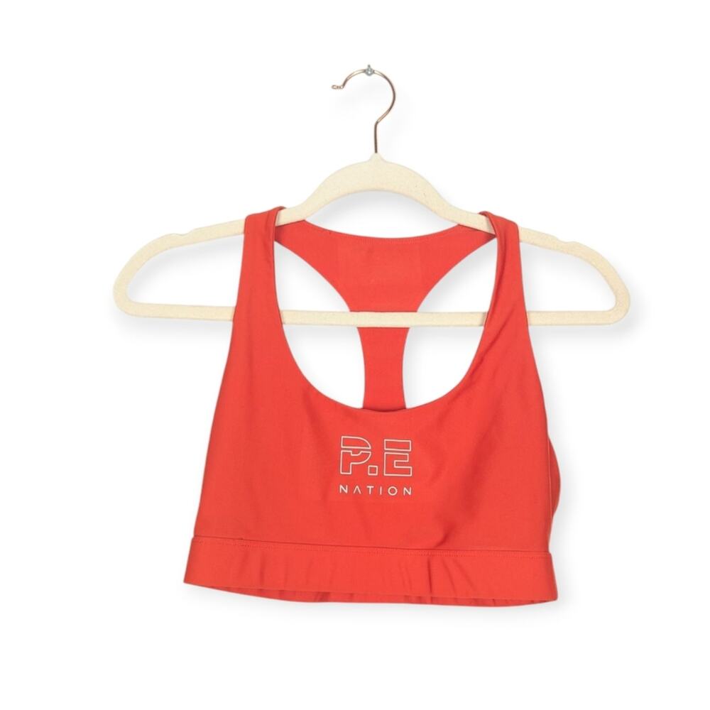 P.E Nation Red Orange Logo Racerback Sports Bra Size S
